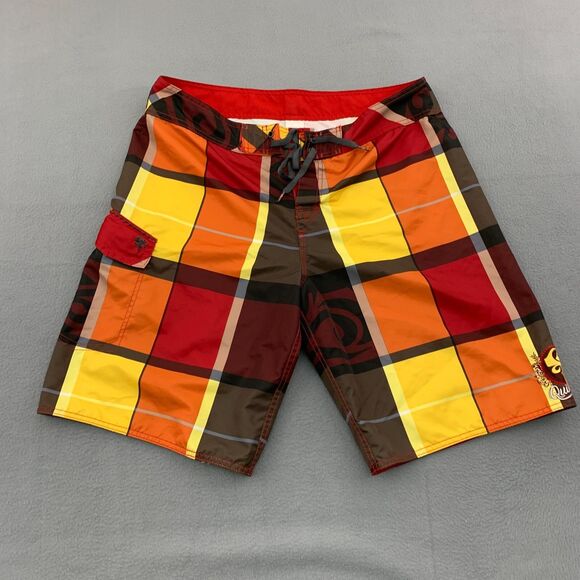 QUICKSILVER Board Shorts Swim Trunks Mens Size 36 Cargo Plaid Polyester 11" - Picture 1 of 14